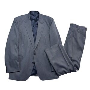 vtg USA Made Western 48L 40x32 Blue 2pc Pant Suit Bootcut Cowboy Knit Classic